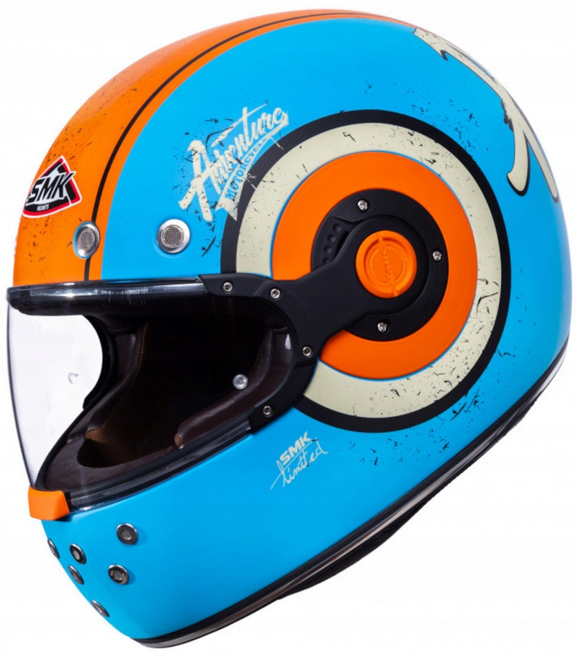 MOTORCYCLE HELMET INTEGRAL SMK RETRO MA271 ORANGE BLUE MATT S 55-56cm