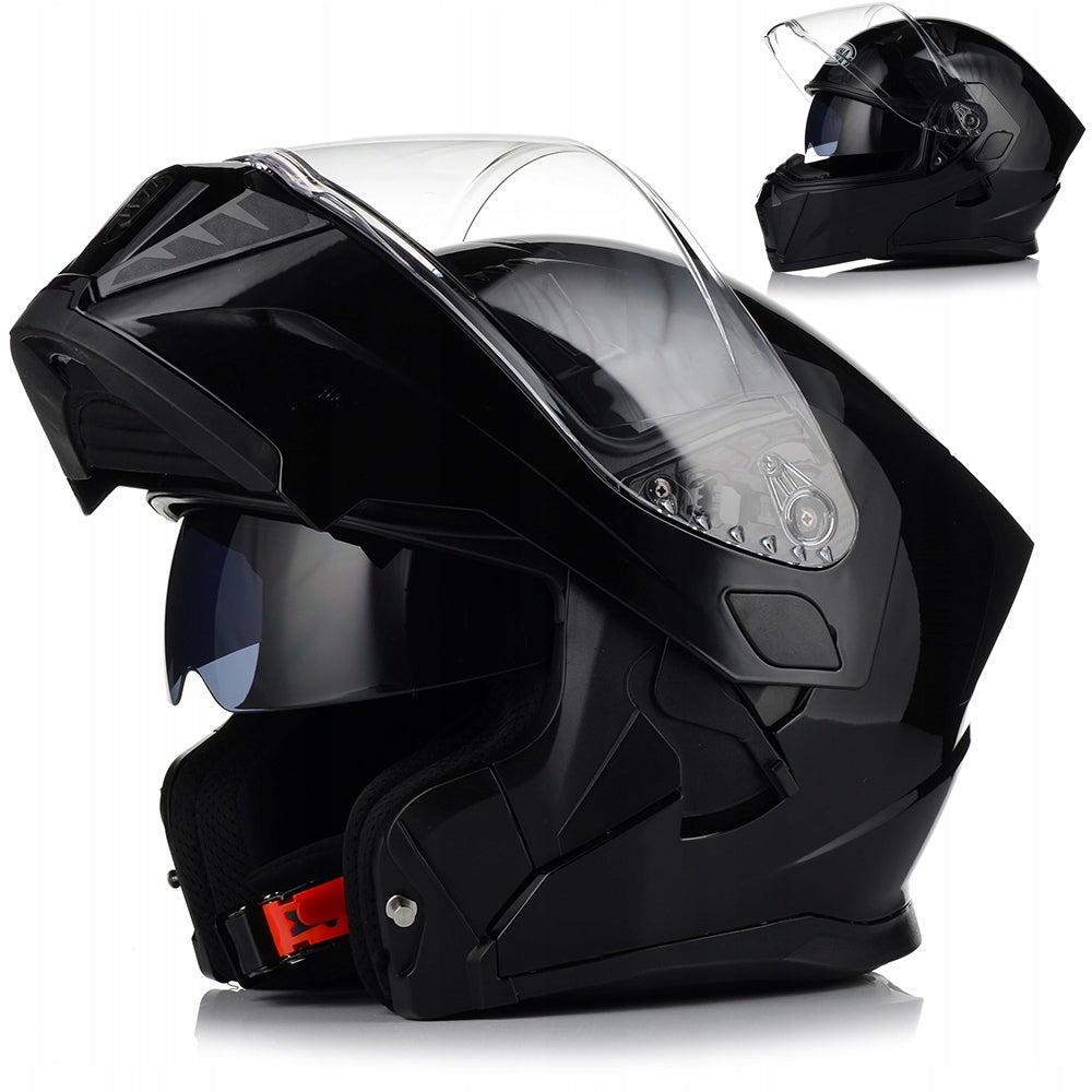 MOTORCYCLE HELMET JAW BLACK GLOSS FLIP UP HIKING 22.06 + BLENDA