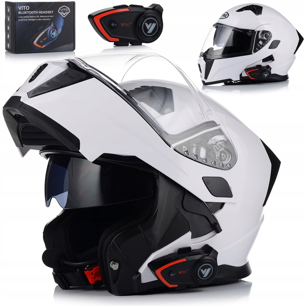 MOTORCYCLE HELMET JAW WHITE GLOSS FLIP UP 22.06 + BLEND + INTERCOM