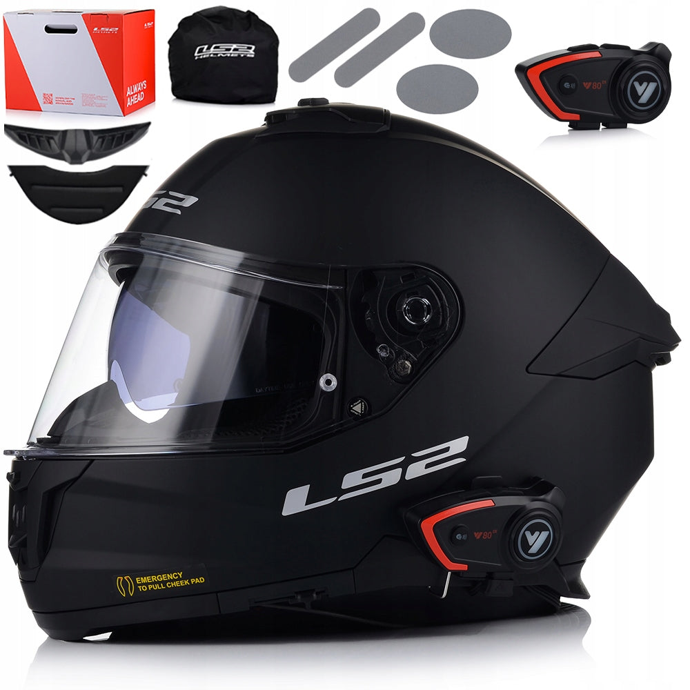 MOTORCYCLE HELMET LS2 FF808 STREAM II BLACK MAT BLEND + BLUETOOTH INTERCOM