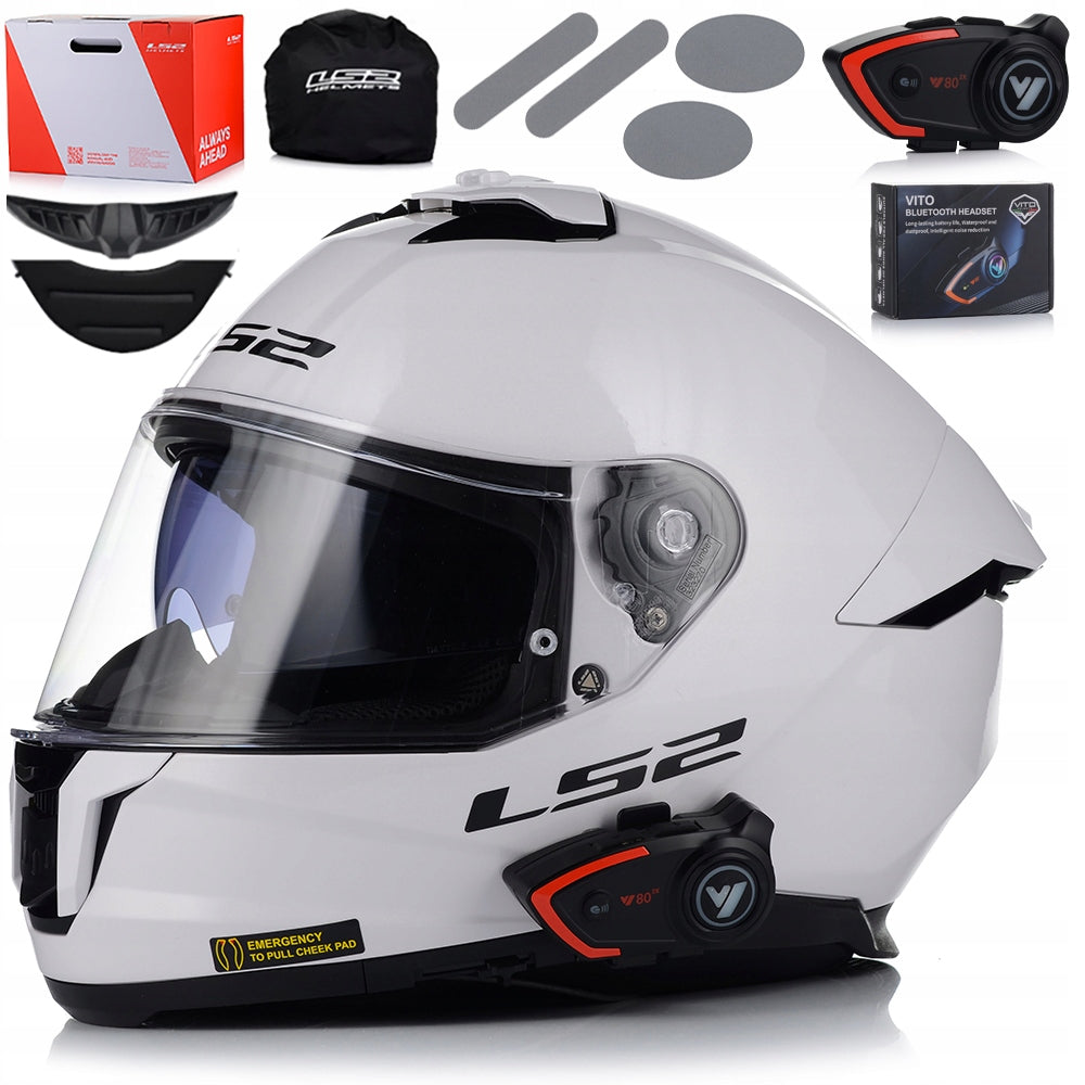 MOTORCYCLE HELMET LS2 FF808 STREAM II WHITE + BLEND + BLUETOOTH INTERCOM