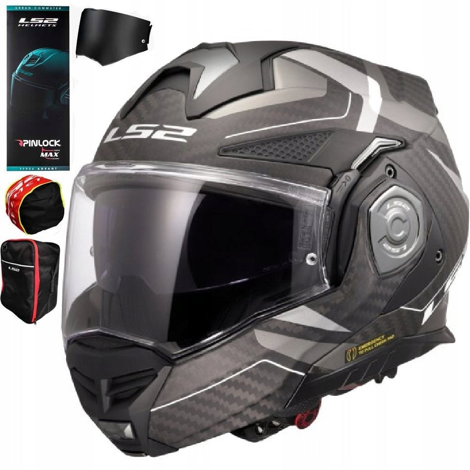 MOTORCYCLE HELMET LS2 FF901 ADVANT X CARBON HORIZON SILVER GREY XL