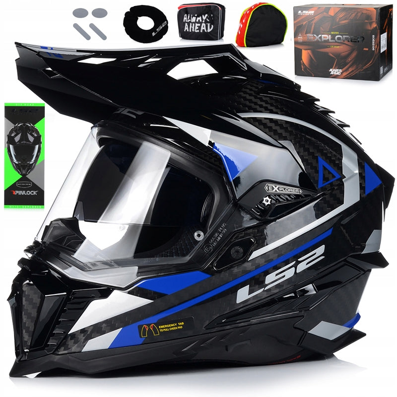 MOTORCYCLE HELMET LS2 MX701 EXPLORER CARBON FIBER + PINLOCK BLEND