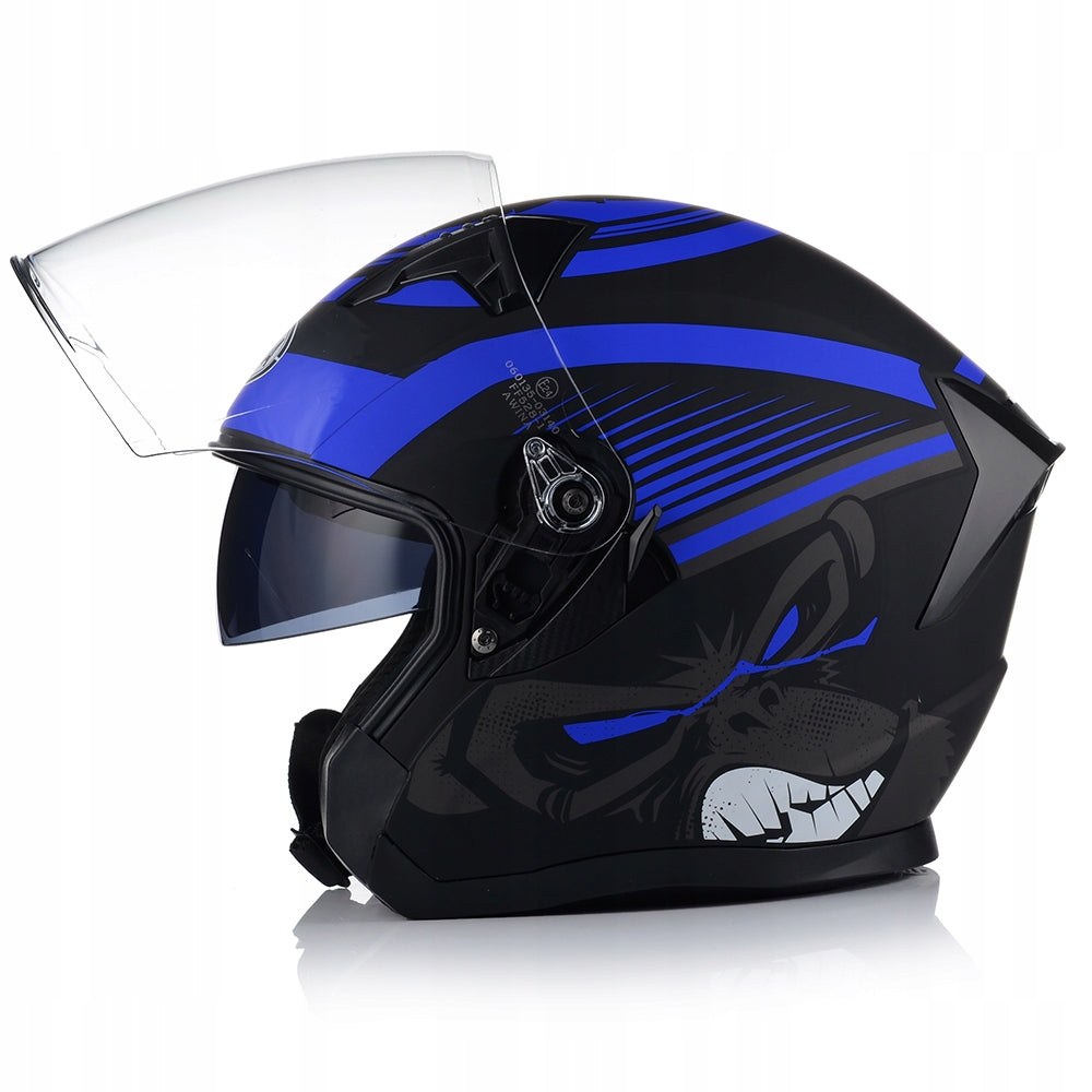 MOTORCYCLE HELMET OPEN AWINA JK528 BLACK-BLUE MAT ECE R22.06 S Manufacturer Awina