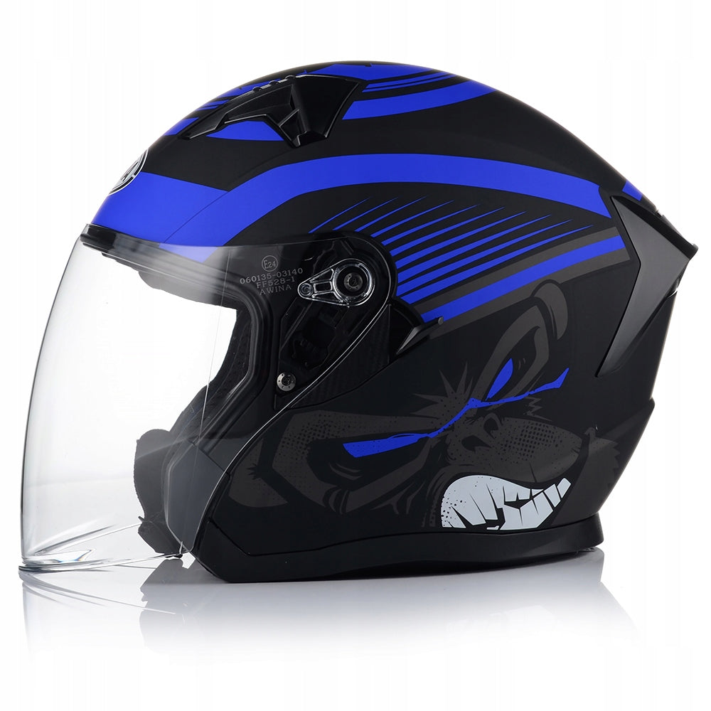 MOTORCYCLE HELMET OPEN AWINA JK528 BLACK-BLUE MAT ECE R22.06 S Size S