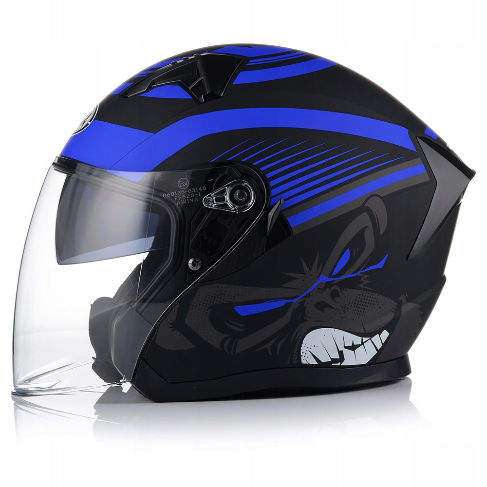 MOTORCYCLE HELMET OPEN AWINA JK528 BLACK-BLUE XL MAT