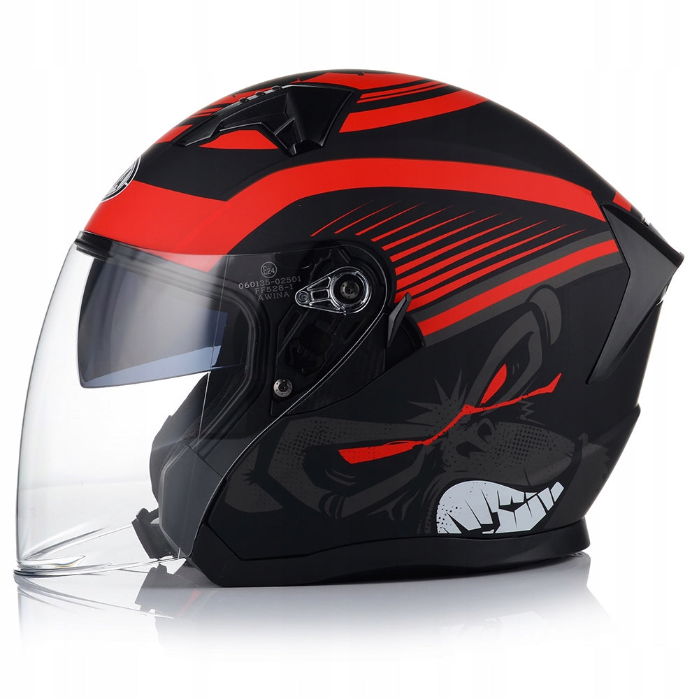 MOTORCYCLE HELMET OPEN AWINA JK528 BLACK-RED MAT ECE R22.06 S Manufacturer Awina