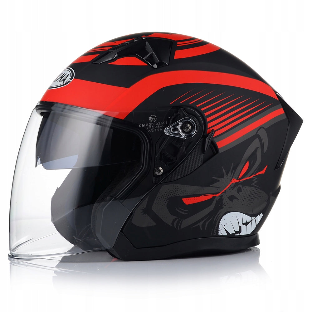 MOTORCYCLE HELMET OPEN AWINA JK528 BLACK-RED MAT ECE R22.06 S