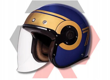 MOTORCYCLE HELMET OPEN SMK RETRO JET GL540 YELLOW GLOSS BLUE M 57-58cm