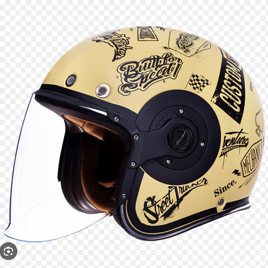 MOTORCYCLE HELMET OPEN SMK RETRO JET MA622 BLACK YELLOW MATT XL 61-62