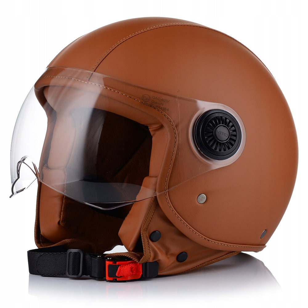 MOTORCYCLE HELMET OPEN | VITO AMSTERDAM | BROWN LEATHER SCOOTER CHOPPER Manufacturer's catalog number 1054S