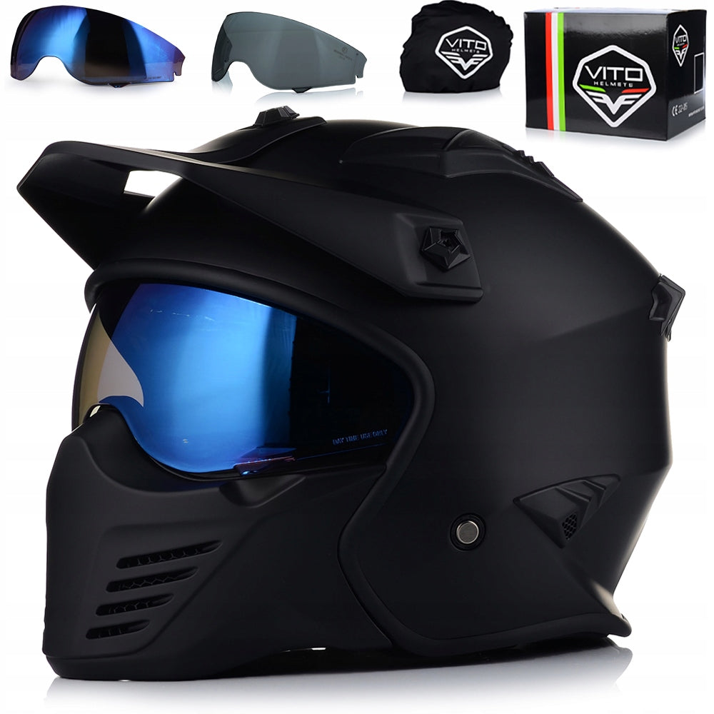 MOTORCYCLE HELMET OPEN VITO BRUNZANO DETACHABLE JAW + VISOR + 2x GLASS