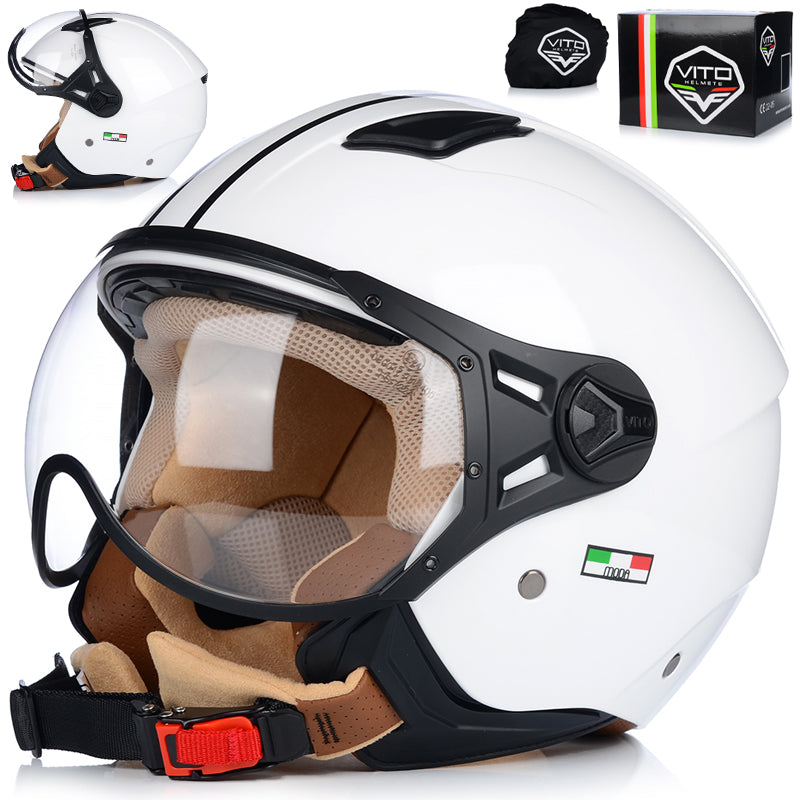 MOTORCYCLE HELMET OPEN | VITO FASHION WHITE | SCOOTER CHOPPER ECE 22.06 LIGHT
