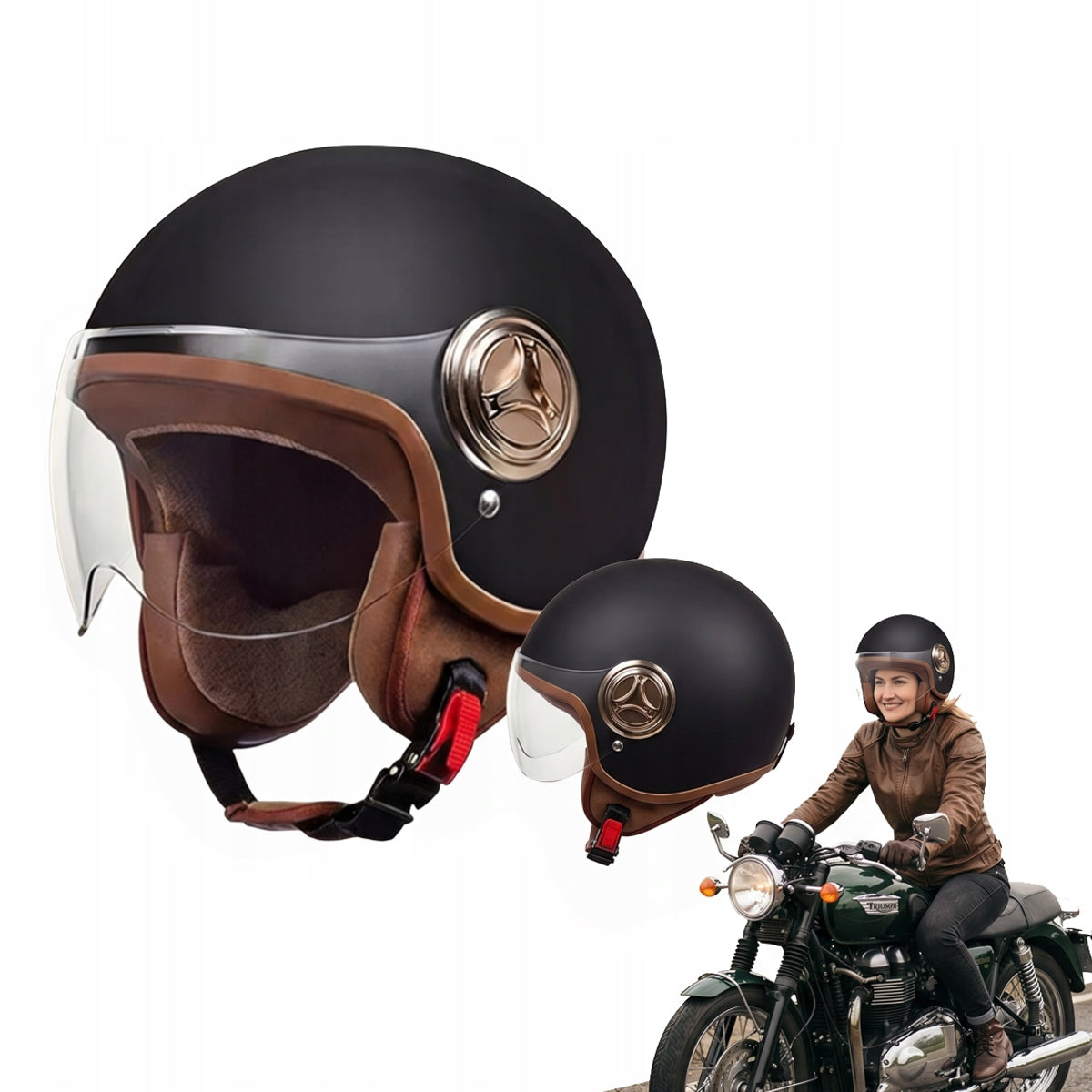 MOTORCYCLE HELMET SEMI-OPEN JET DURABLE FOR VINTAGE RETRO SCOOTER