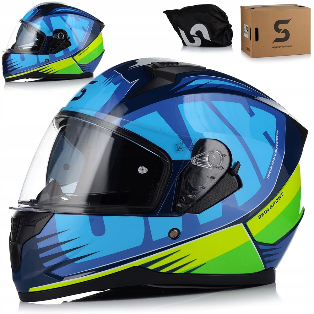 MOTORCYCLE HELMET SKA-P 3MHA FLUO GLOSS PINLOCK SYSTEM + BLEND ECER 22.06