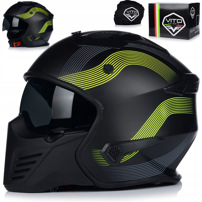 MOTORCYCLE HELMET | VITO BRUZANO FLUO | OPEN + DETACHABLE JAW + BLEND