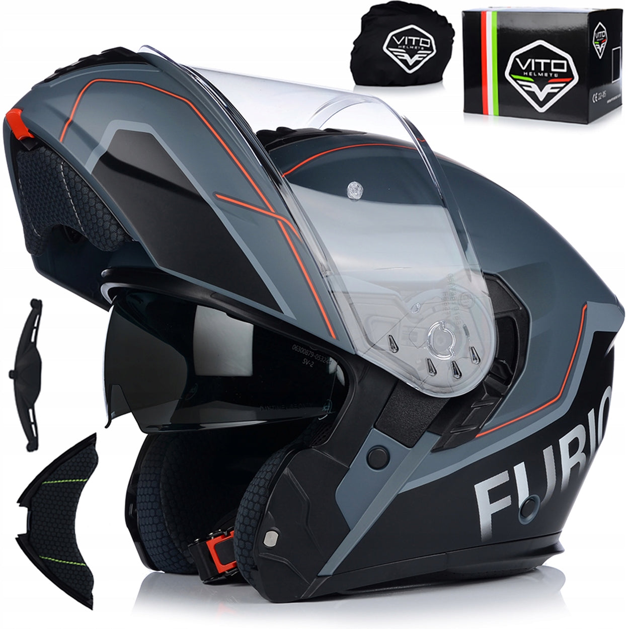 MOTORCYCLE HELMET | VITO FURIO GREY MAT | JAW PINLOCK SYSTEM + BLEND