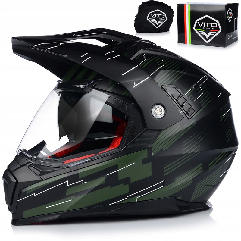 MOTORCYCLE HELMET | VITO MOLINO ARMY | ENDURO CROSS QUAD ATV + VISOR + BLENDA