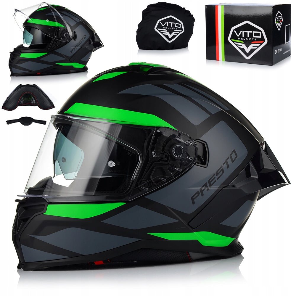 MOTORCYCLE HELMET | VITO PRESTO AERO | GREEN MAT PINLOCK SYSTEM + BLEND