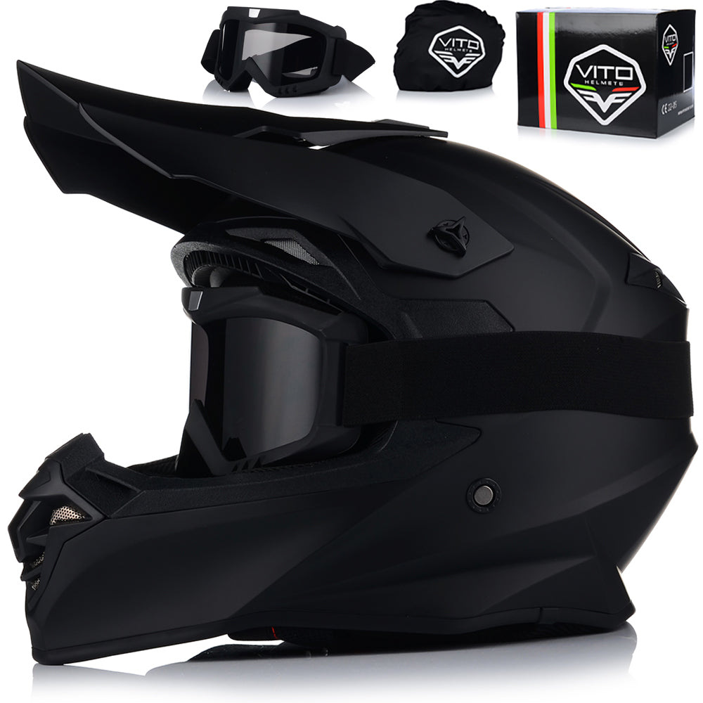 MOTORCYCLE HELMET | VITO TIVOLI MAT | OFF-ROAD ENDURO CROSS QUAD ATV + GOGGLES
