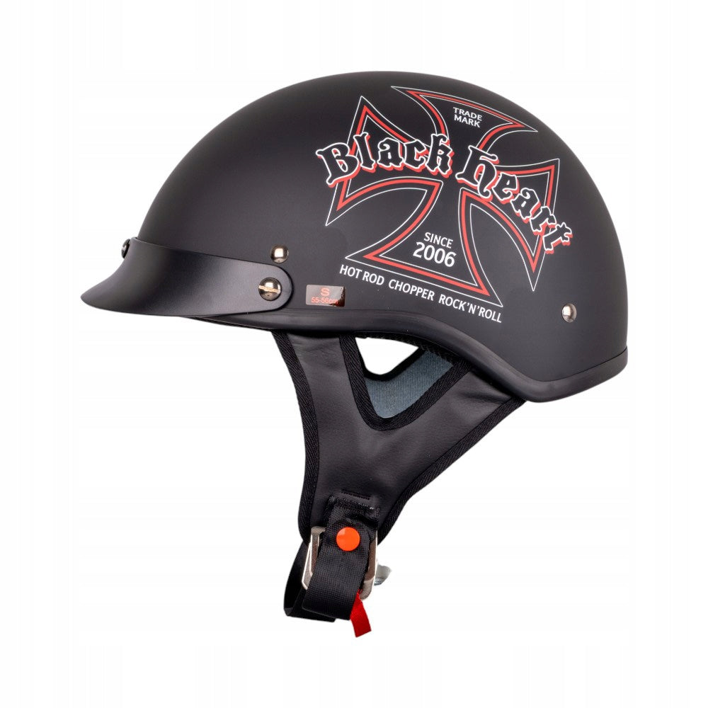 MOTORCYCLE HELMET W-TEC BLACK HEART V531 IRON CROSS PEANUT RETRO CHOPPER L Size L
