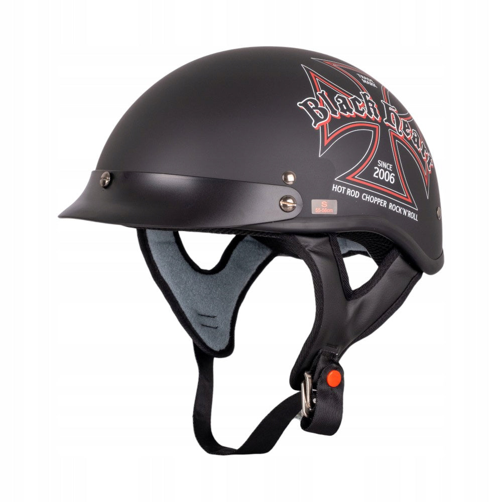 MOTORCYCLE HELMET W-TEC BLACK HEART V531 IRON CROSS PEANUT RETRO CHOPPER L