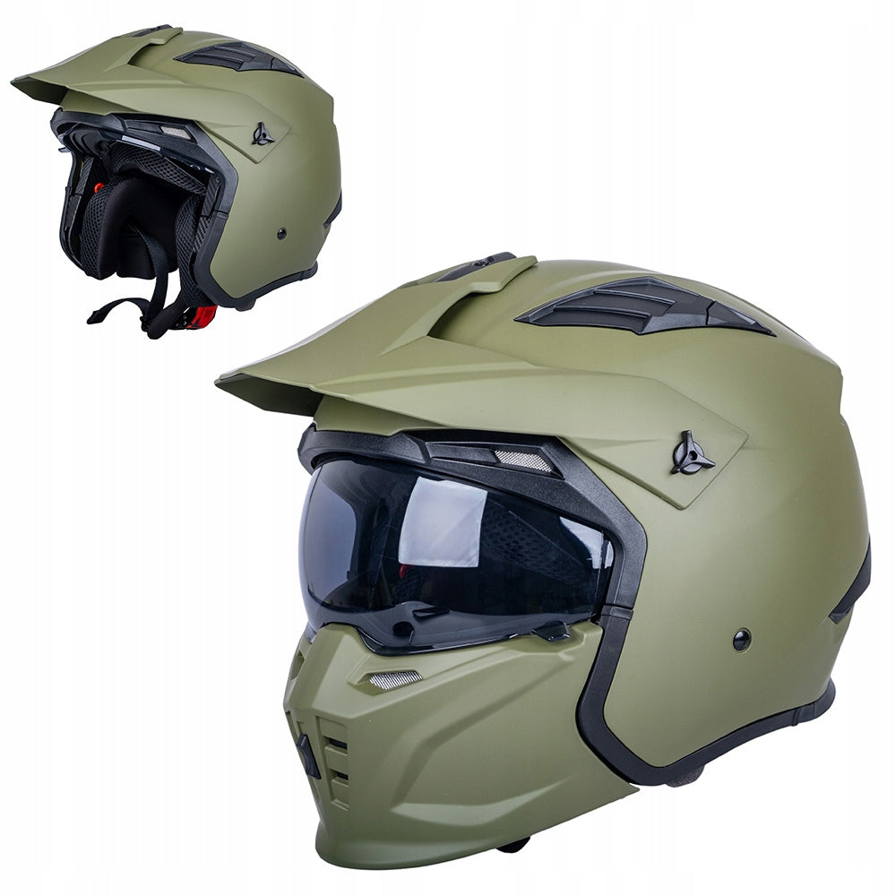 MOTORCYCLE HELMET W-TEC TESTED ARMY DETACHABLE JAW BLEND 3IN1 QUAD XS