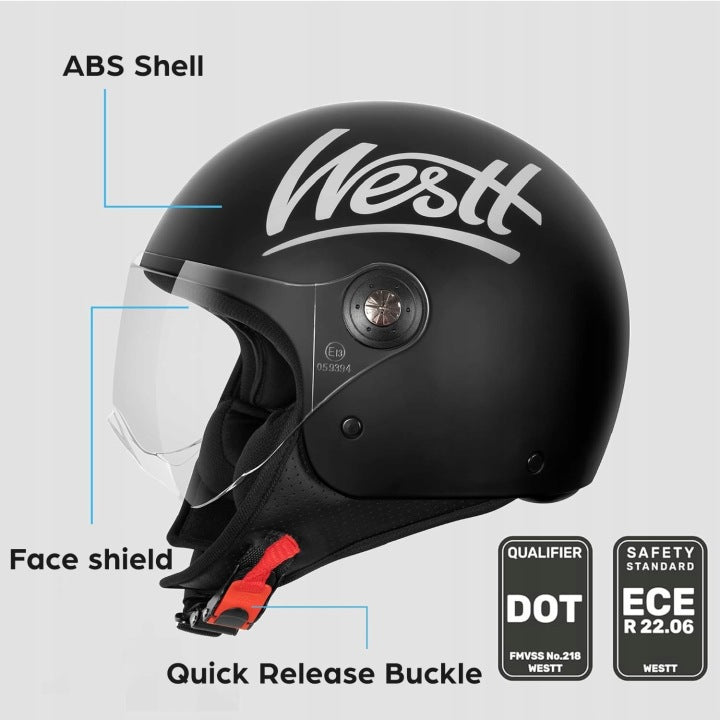 MOTORCYCLE HELMET WITH VISOR WESTT JET CLASSIC W-002B SIZE M BLACK Manufacturer Westt