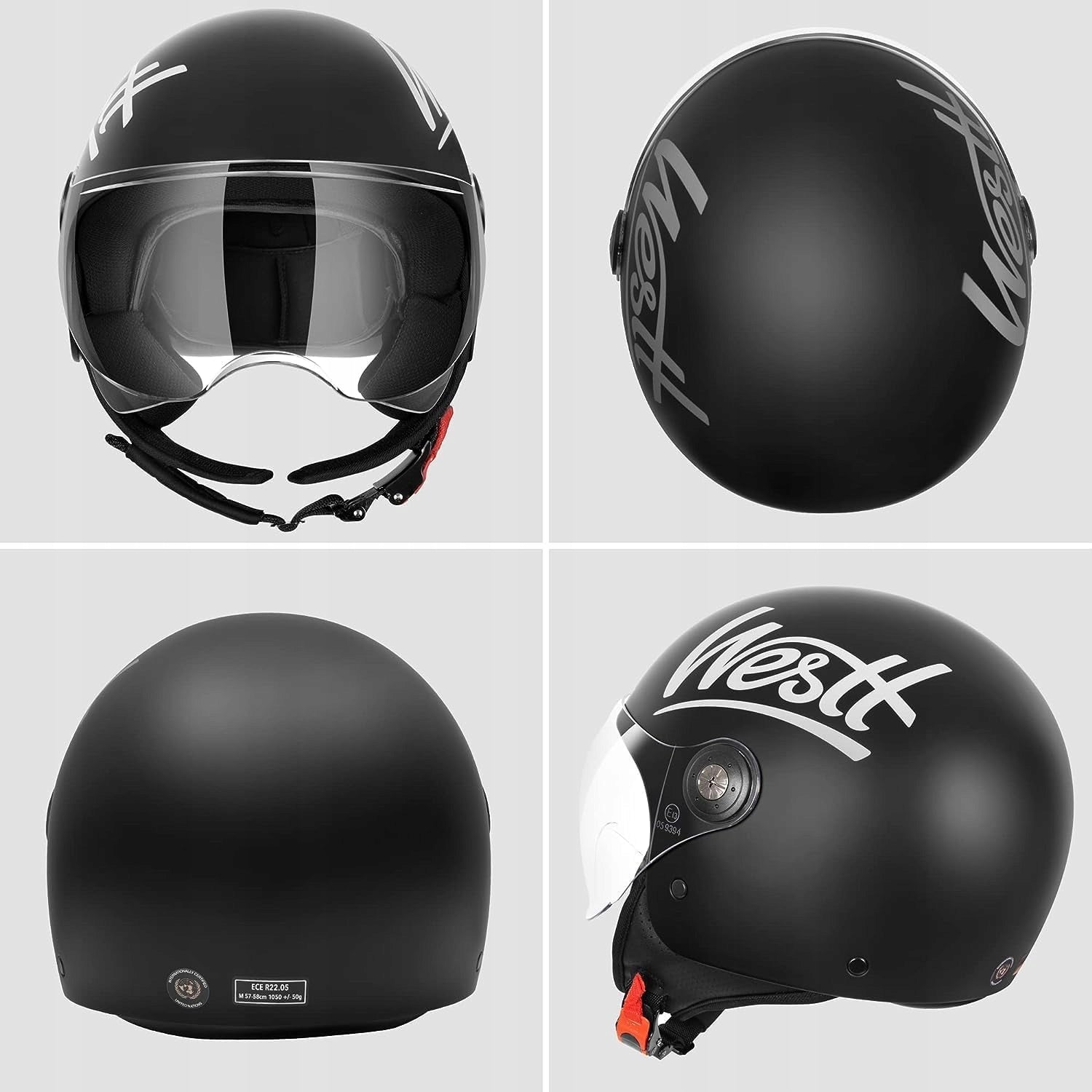 MOTORCYCLE HELMET WITH VISOR WESTT JET CLASSIC W-002B SIZE M BLACK Manufacturer's catalog number W-002B
