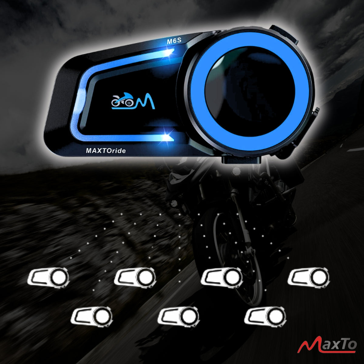 MOTORCYCLE INTERCOM MaxTo M6S MESH SYSTEM FOR 8 MOTORCYCLISTS in Polish Manufacturer MaxTo