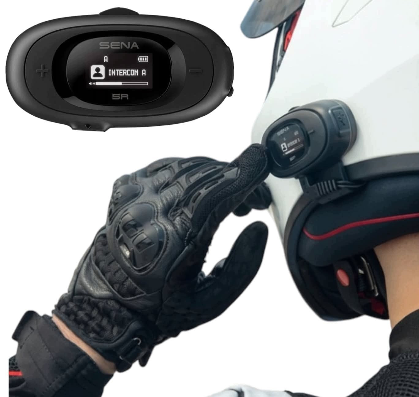 MOTORCYCLE INTERCOM SENA 5R BLUETOOTH FOR 1 HELMET DISPLAY LCD 700M HD