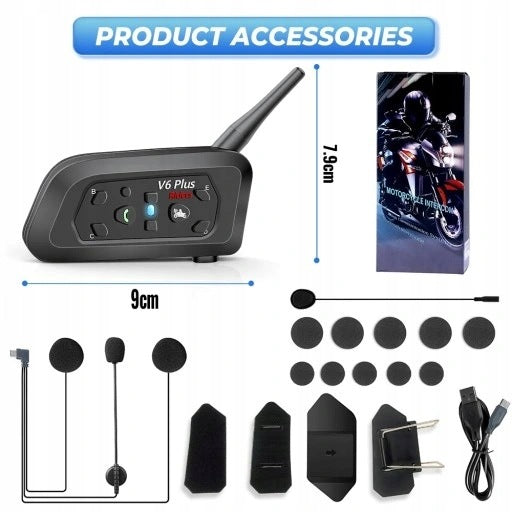 MOTORCYCLE INTERCOM WITH BLUETOOTH 1500M V6 PLUS WATERPROOF IPX65 Manufacturer no brand
