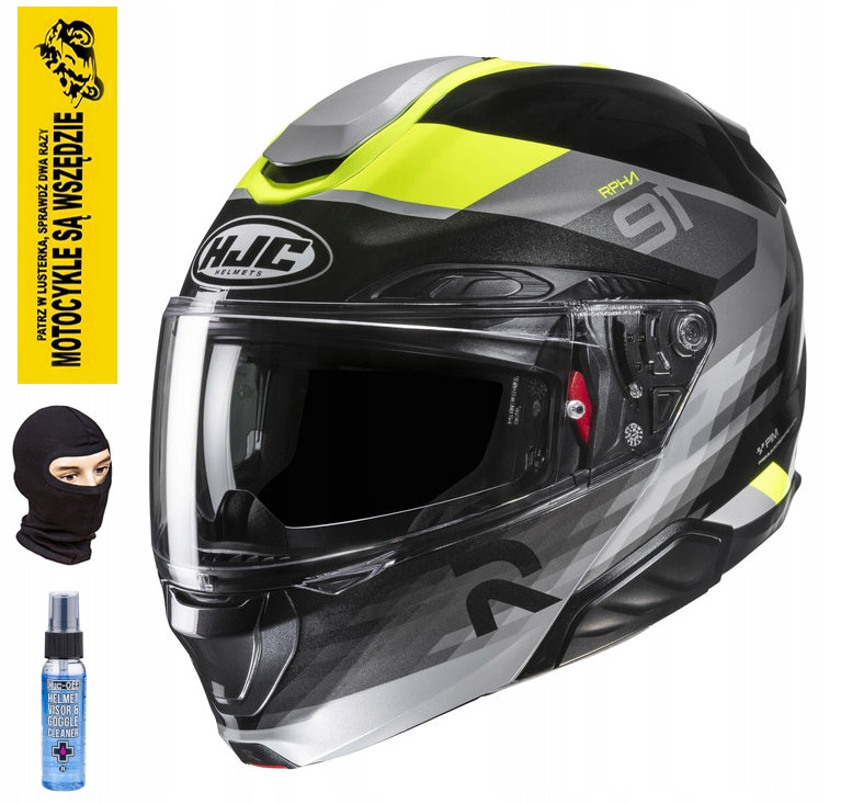 MOTORCYCLE JAW HELMET HJC RPHA91 MADAL BLACK YELLOW L + FREEBIES