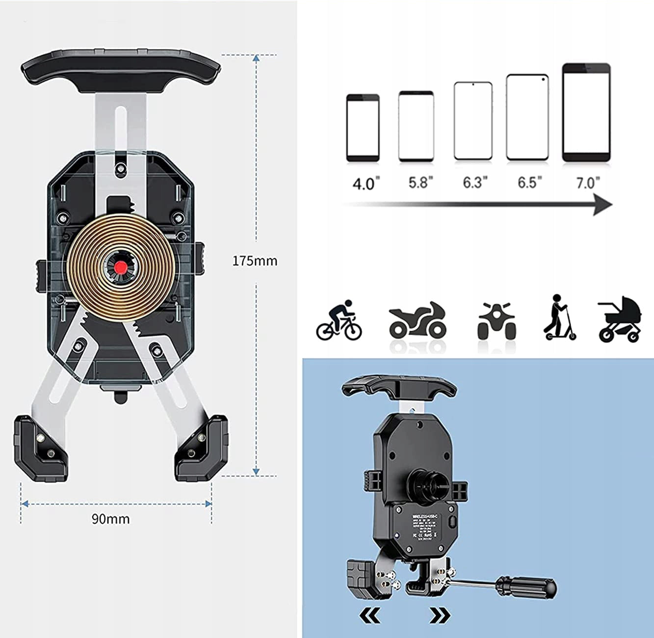 MOTORCYCLE PHONE HOLDER ANTI-VIBRATION INDUCTION CHARGER 15W + USB Brand no brand