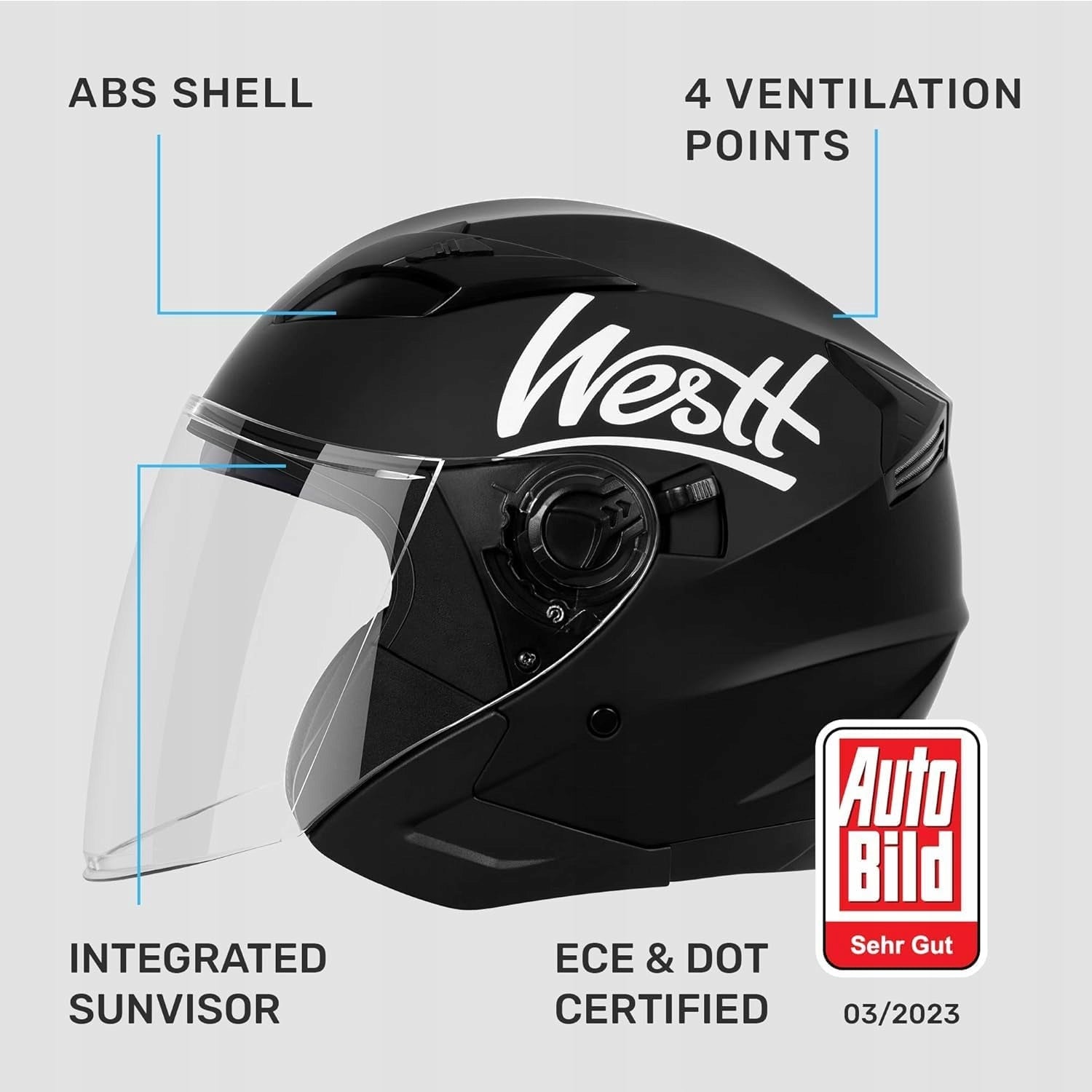 MOTORCYCLE SCOOTER HELMET WESTT JET M BLACK 57-58CM for women/men Model JET