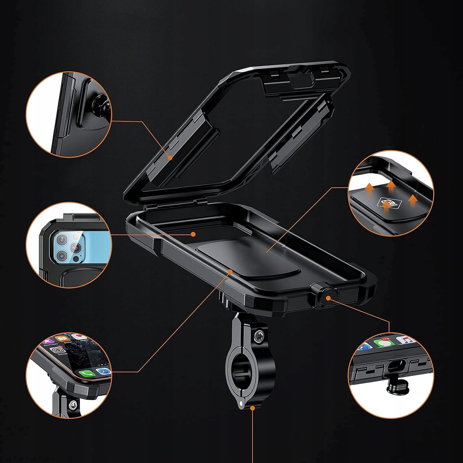 MOTORCYCLE WATERPROOF HOLDER ADJUSTABLE360° FOR PHONE WITH VIBRATION DAMPING For multipurpose