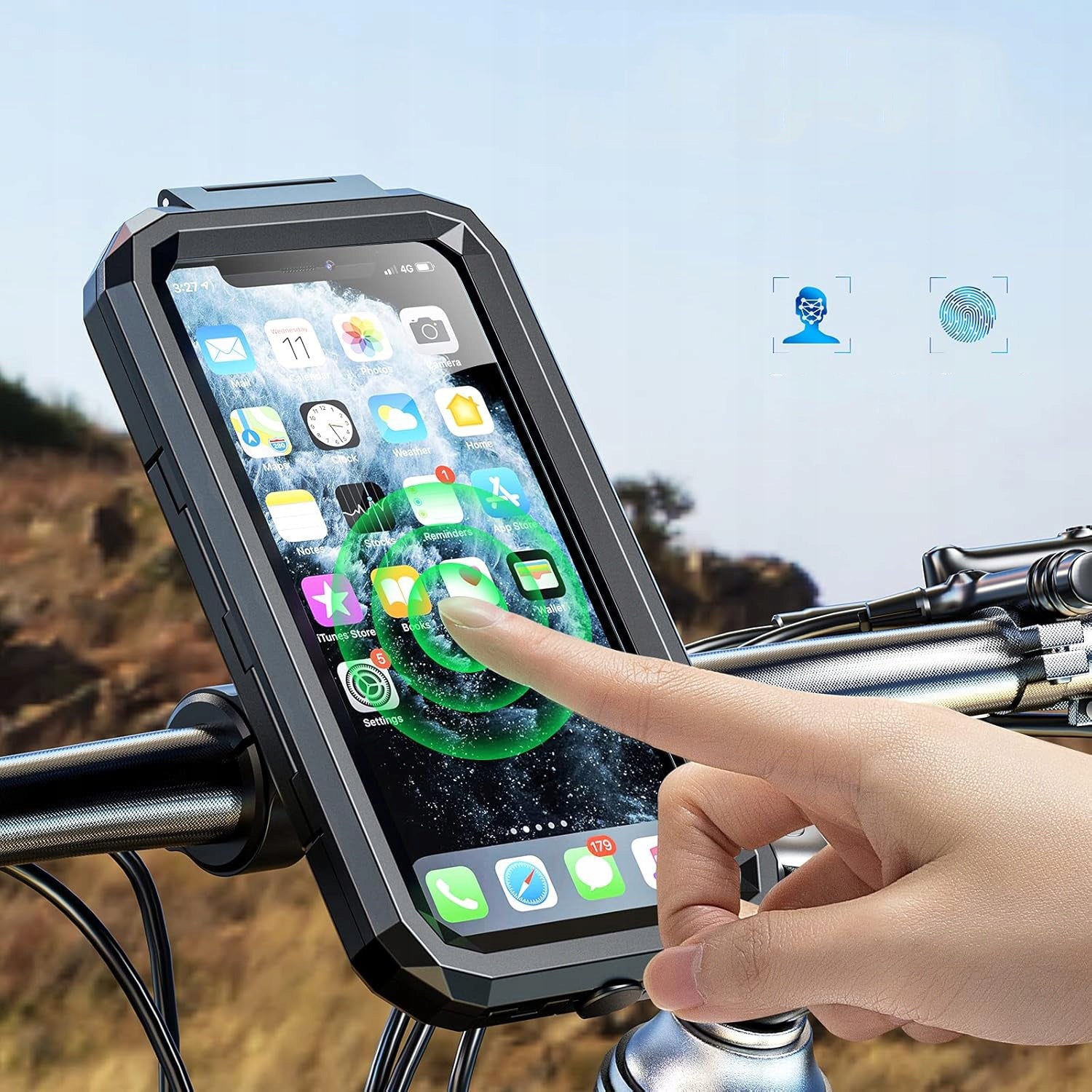 MOTORCYCLE WATERPROOF HOLDER ADJUSTABLE360° FOR PHONE WITH VIBRATION DAMPING Model Wodoodporny Uchwyt Rowerowy Motocyklowy Na Telefon