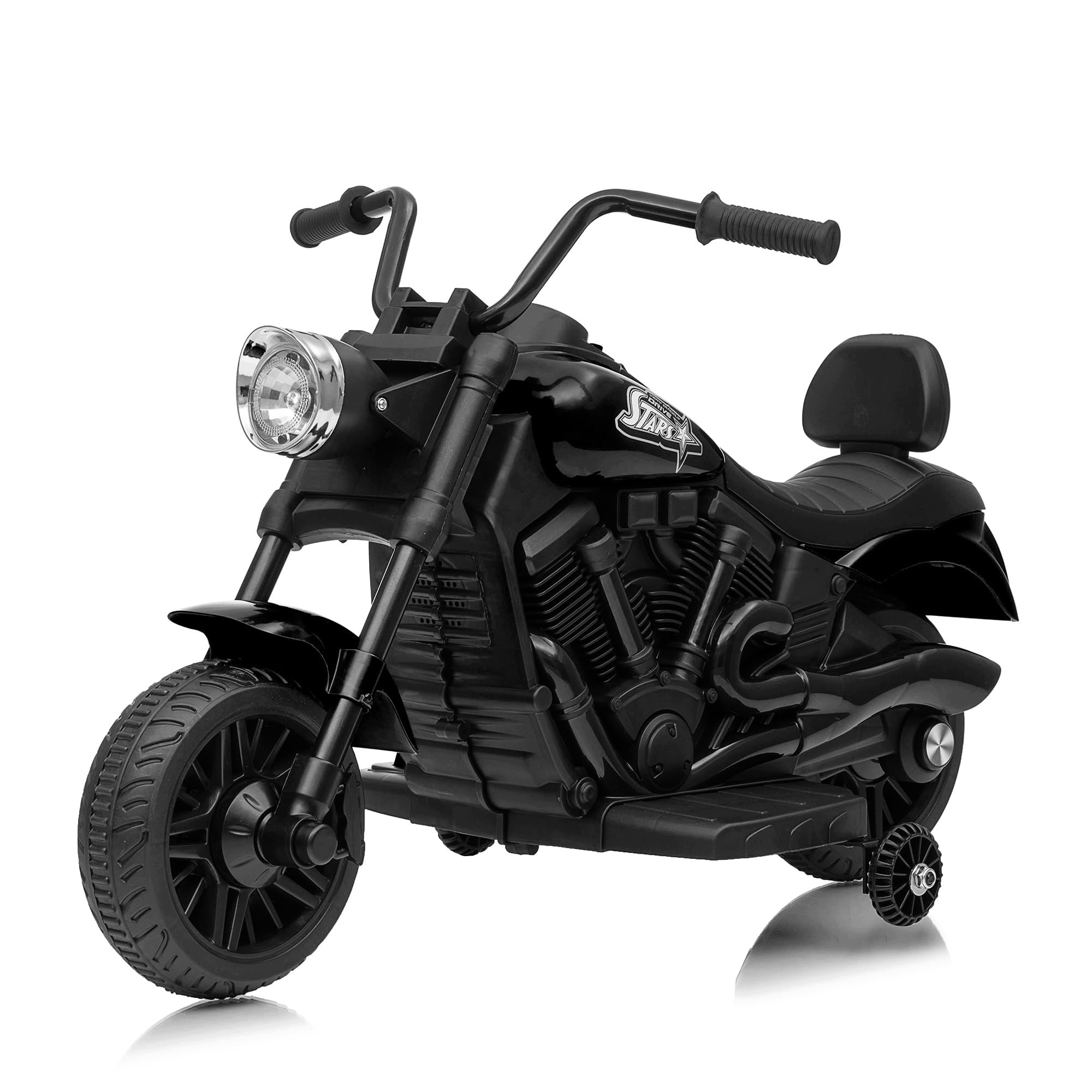 MOTOREK ELEKTRYCZNY DLA DZIECI 6V BOCZNYMI KÓŁKAMI MUZYKA ŚWIATŁA CZARNY
