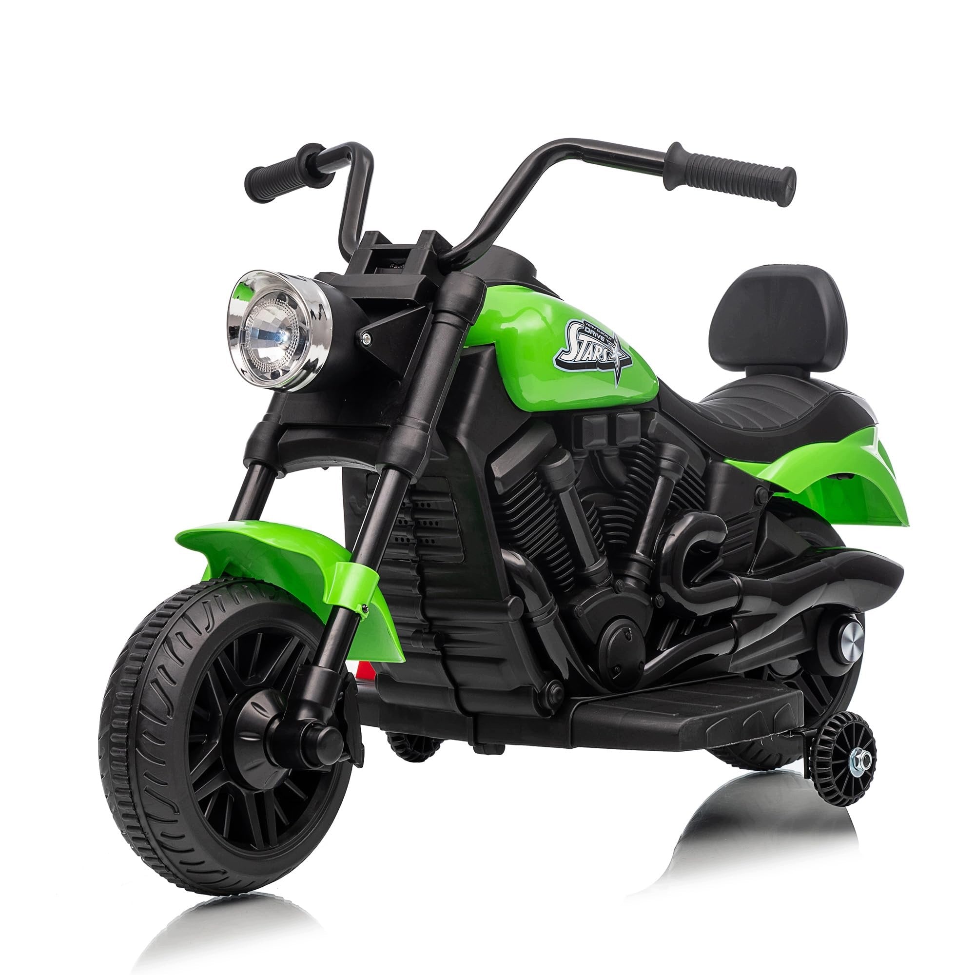 MOTOREK ELEKTRYCZNY DLA DZIECI 6V BOCZNYMI KÓŁKAMI MUZYKA ŚWIATŁA ŻÓŁTY