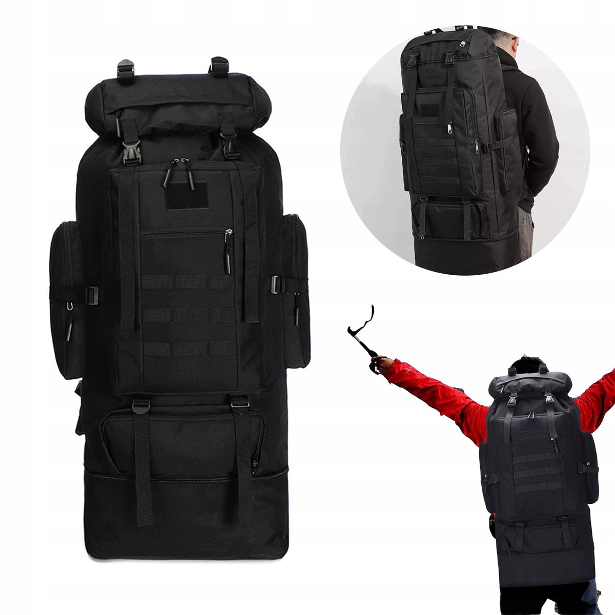 MOUNTAIN TREKKING HIKING BACKPACK 100l MEN'S WOMEN'S STRONG BLACK MILITARY
