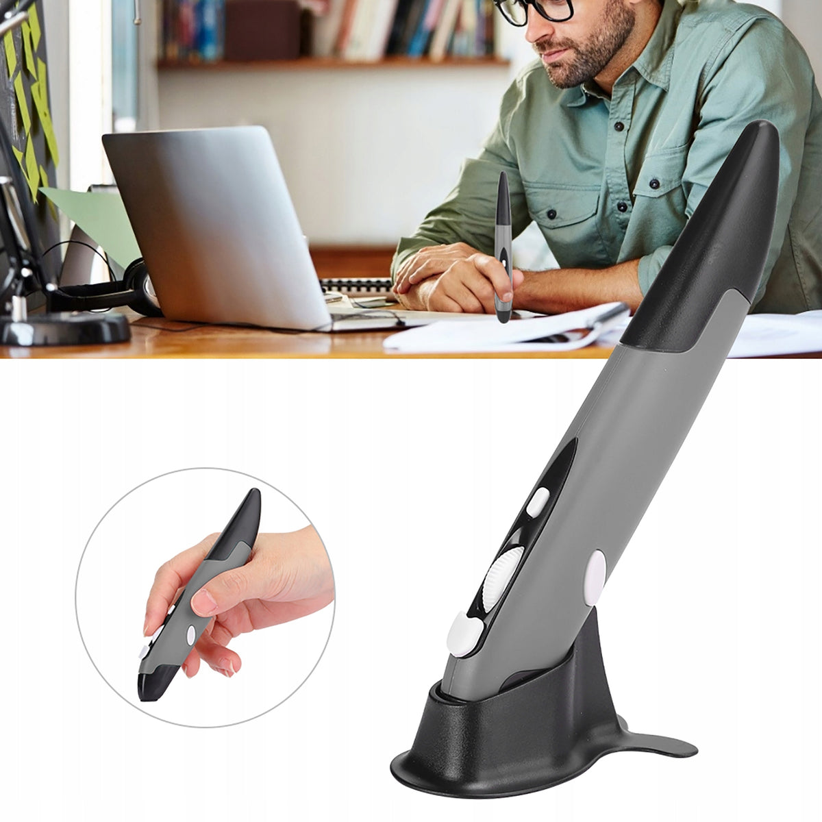 MOUSE OPTICAL PEN USB WIRELESS GREY Batteries included no