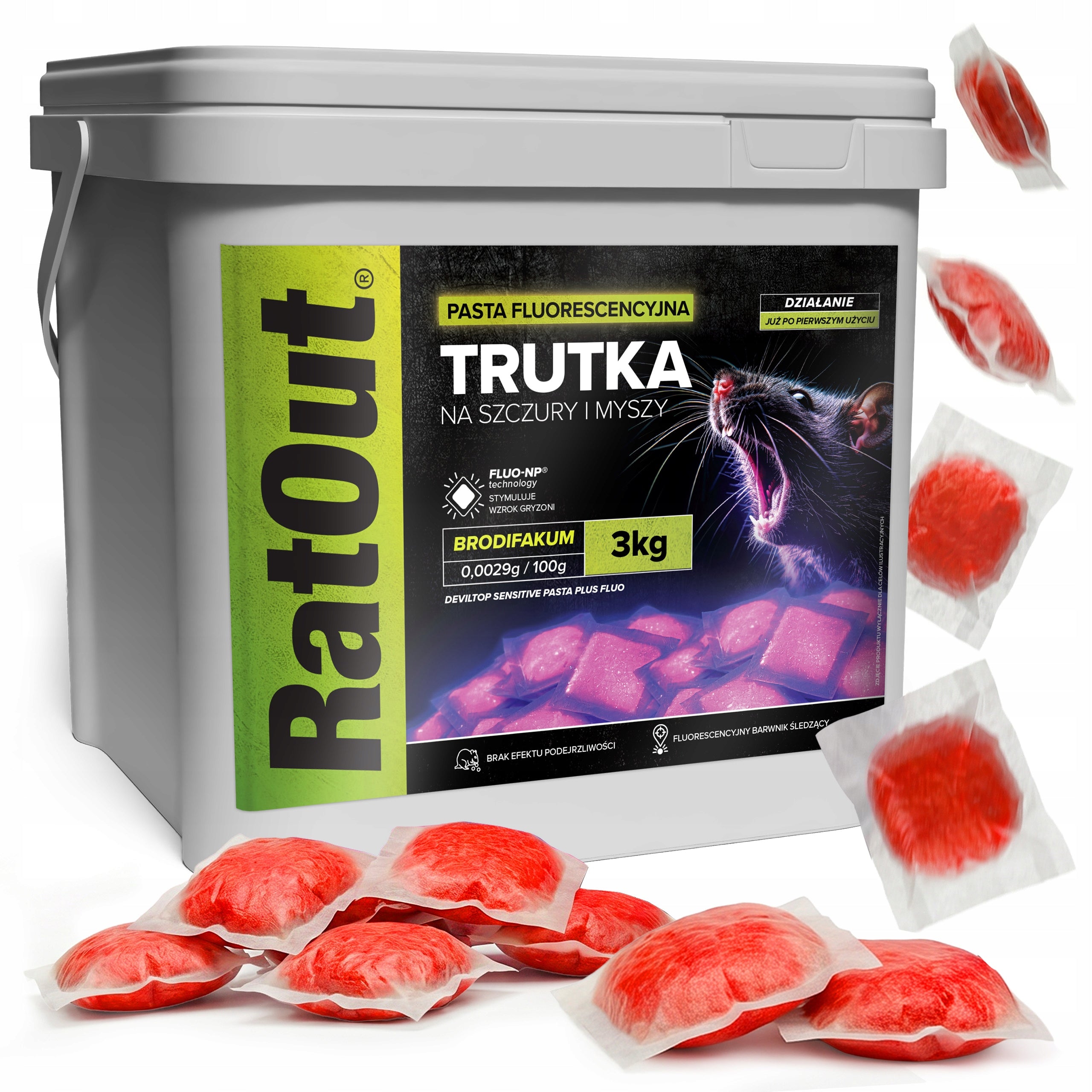 MOUSE RAT POISON RATOUT FLUORESCENT GLOWING UV BRODIFACOUM 3KG