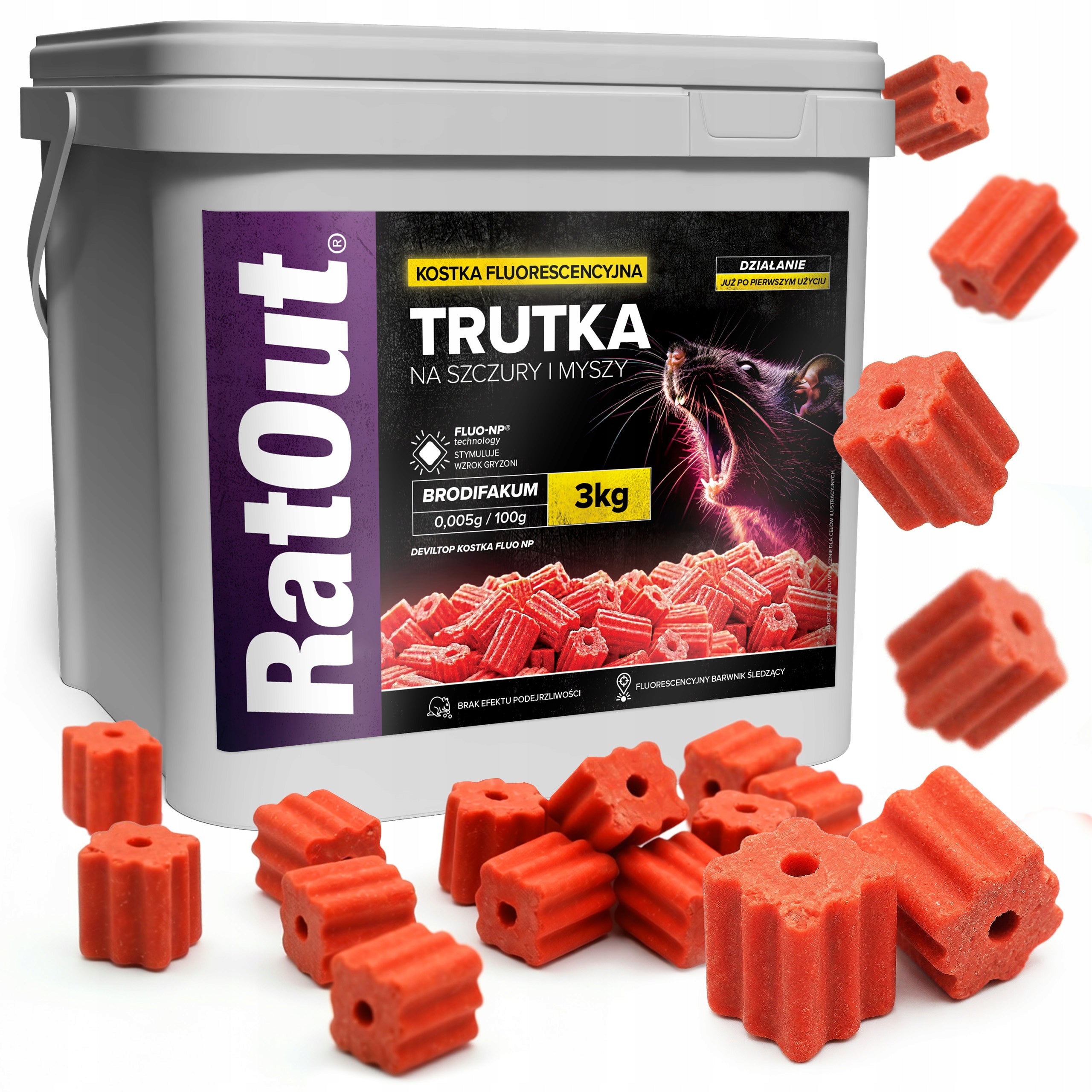 MOUSE RAT POISON RATOUT FLUORESCENT UV CUBE BRODIFACOUM 3 KG