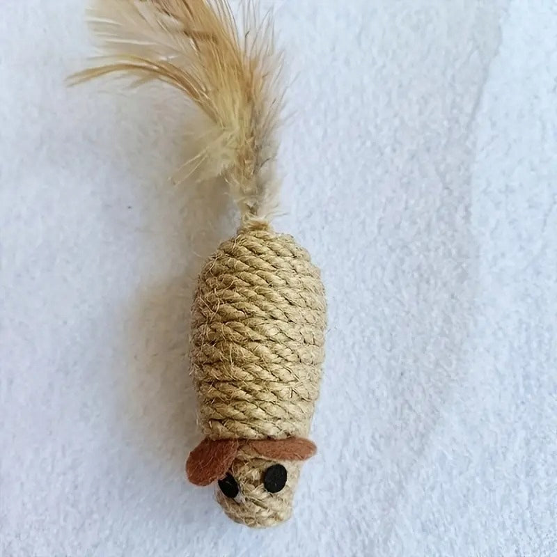 MOUSE SISAL CAT TOY WITH FEATHER 15CM