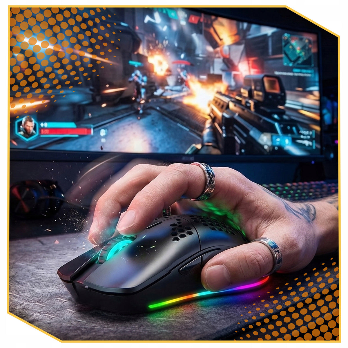 MOUSE WIRELESS GAMING MOUSE Quiet Bluetooth 7 RGB GAME BUTTONS Manufacturer code akumulatorowa 2.4GHz Bluetooth regulacja DPI