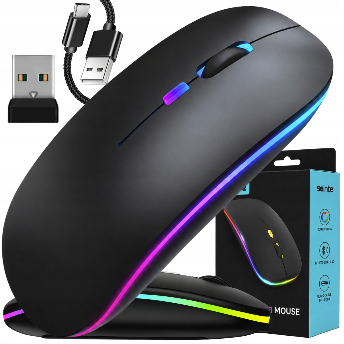 MOUSE WIRELESS MOUSE BLACK BLUETOOTH RGB QUIET WIRELESS CABLE SET