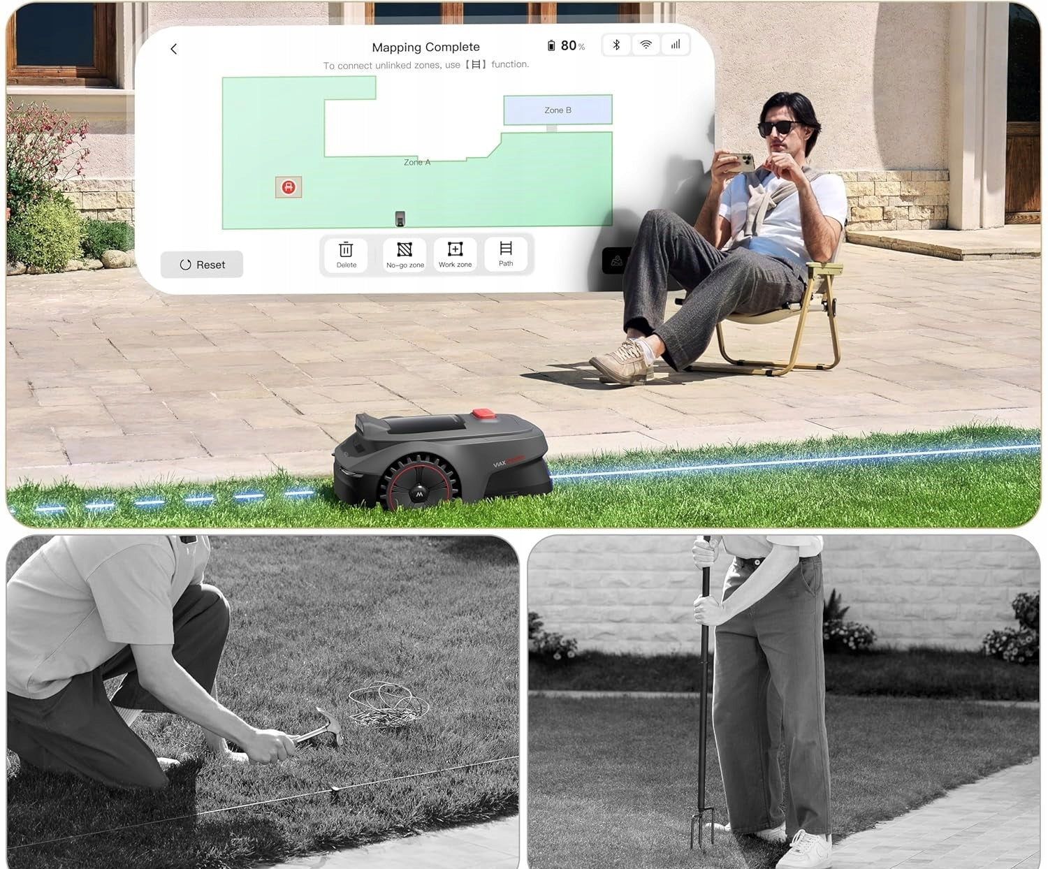 MOVA ViAX 250 Robot Mowing Without Cable 250 m2 AI Track U Dual-Vision 250m2 Mowing height adjustment range 69.5–69.5 cm