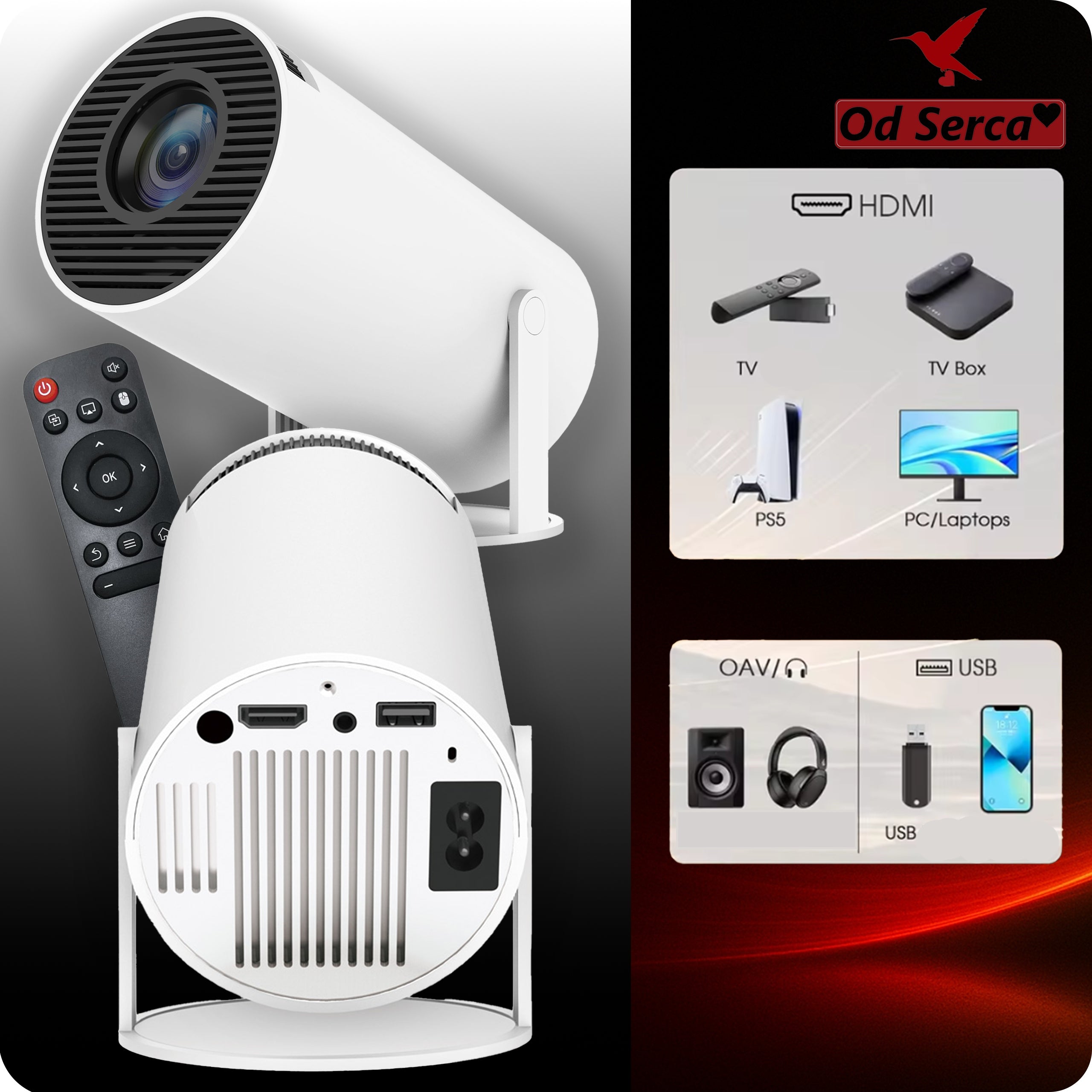 MOVIE PROJECTOR MULTIMEDIA PROJECTOR ANDROID TV WIFI PORTABLE BLUETOOTH Manufacturer code Projektor HY300-720P-H713 Biały OdSerca