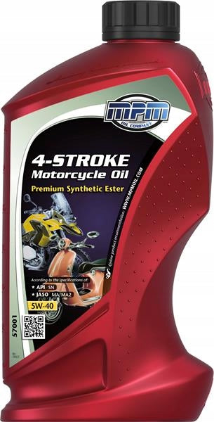 MPM 4-STROKE MOTORCYCLE OIL 5W40 PREMIUM SYNTHETIC 1L API SL JASO Manufacturer MPM