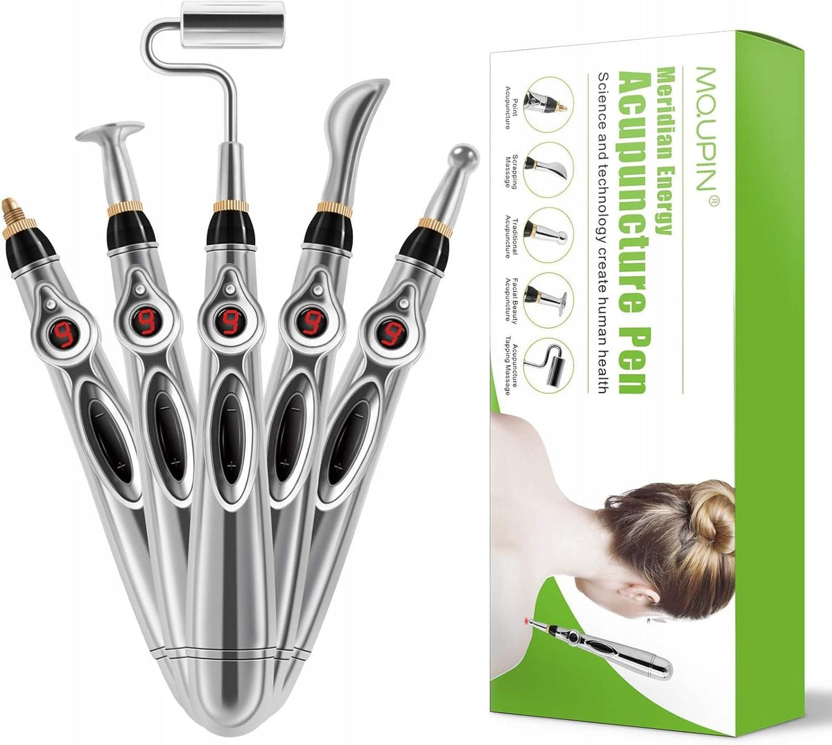 MQUPIN Acupuncture Energy Pen Needleless 5 Heads 9 Levels Body Relaxation